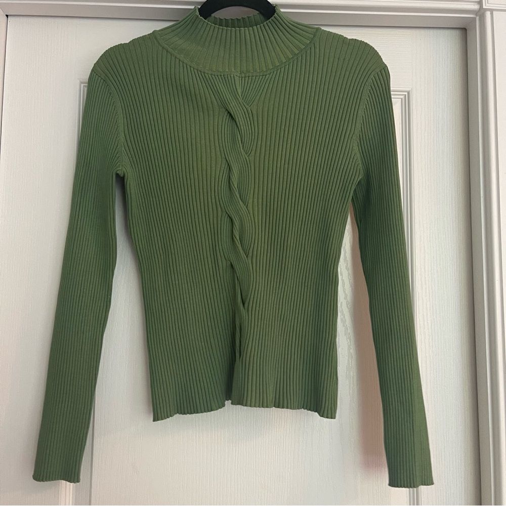 Green Ribbed Knit Women's Sweater Y2K
